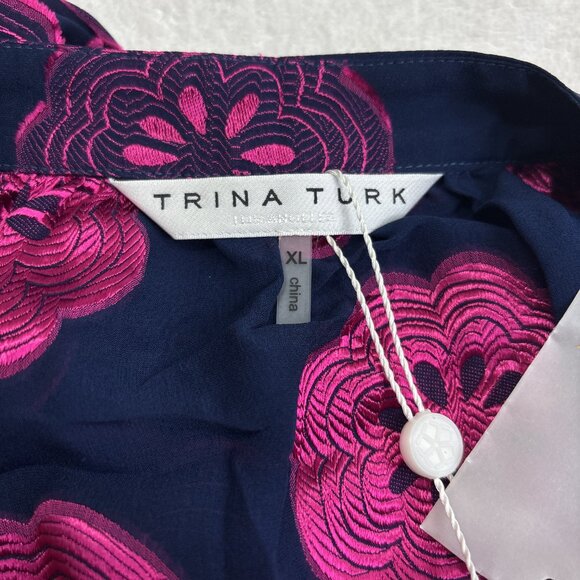 Trina Turk Women's St Marks Silk Blend Button-Up Blouse Size XL Blue/PInk NWT - Picture 13 of 16